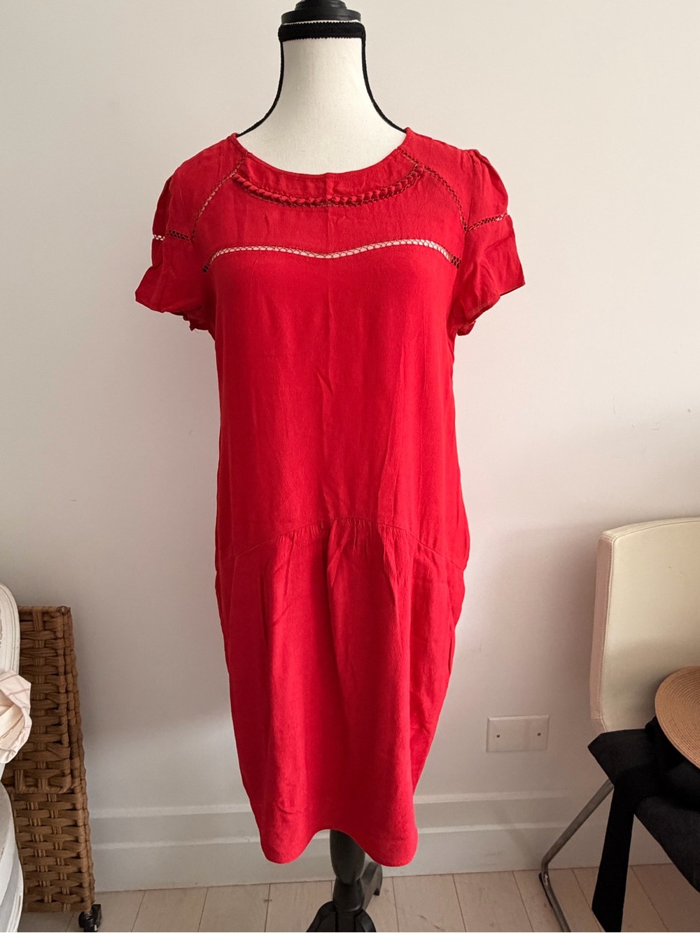 Comptoir Des Cotonniers Red Short-Sleeve Shift Dress